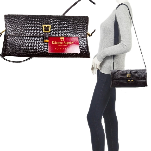 Etienne Aigner Handbags - Etienne Aigner Vtg Burgundy Croc Embssd Shldr Bag